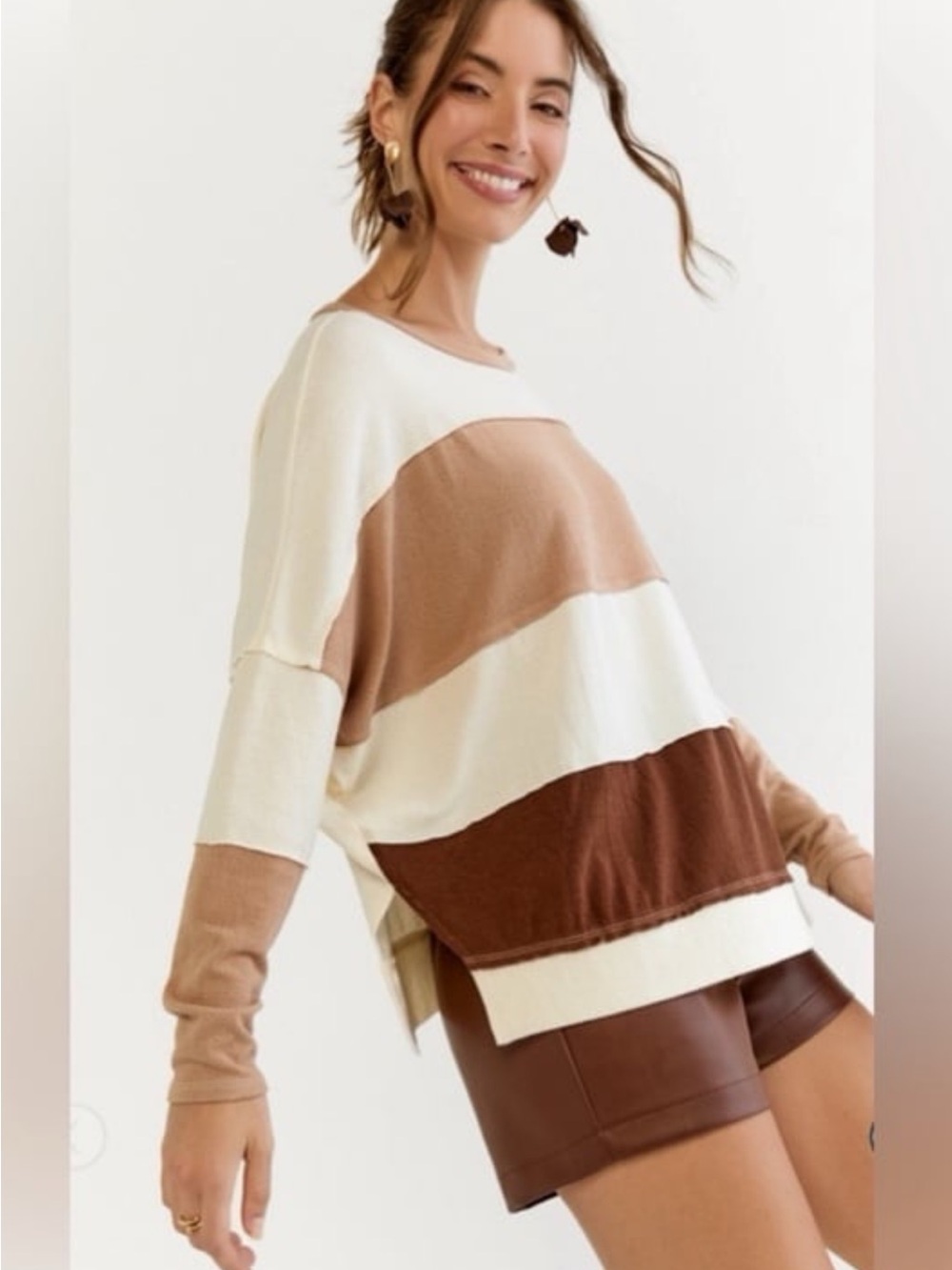 BNWT Francesca's Oversized Color block Long Sleeve Top
